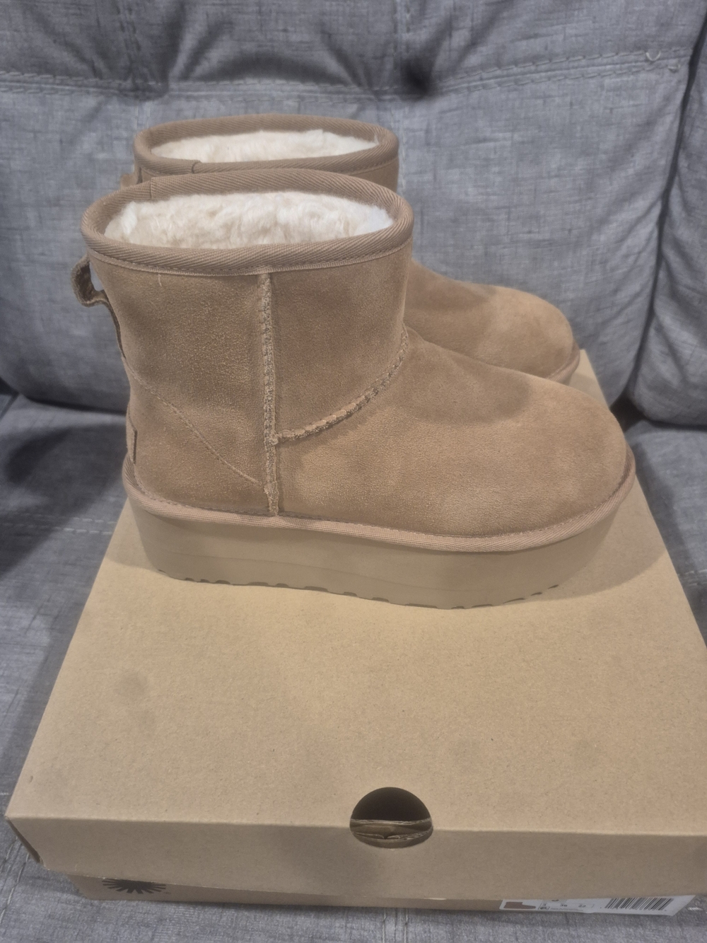 UGG Chestnut Suede Platform Short Shearling Boots